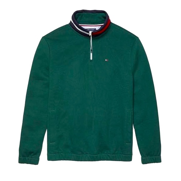 Tommy Hilfiger Flag Logo Quarter Zip Hunter green size XXL - Picture 1 of 8